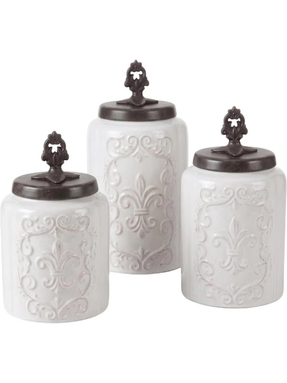 Elegant 3-Piece White Ceramic Canister Set with Airtight Stainless Steel Lids